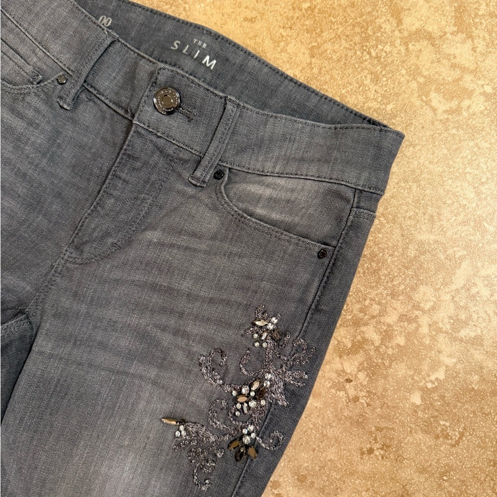 WHBM Womens Slim Gray Embellished Jeans